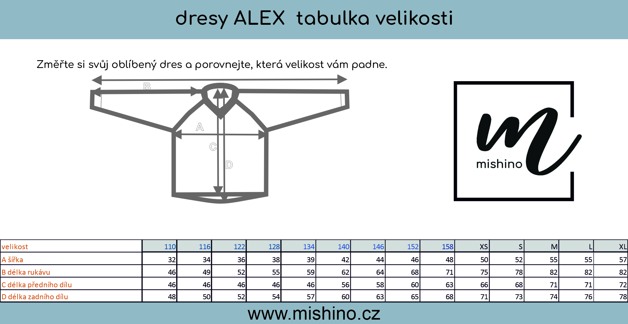 tabulka velikostí Mishino_dres ALEX 908